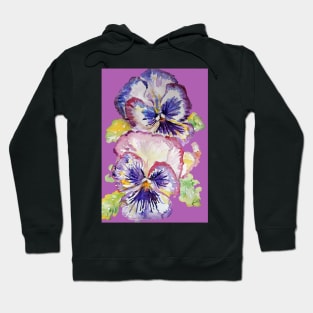 Pansy Watercolor Purple Flower Pattern on dark Magenta Pink Hoodie